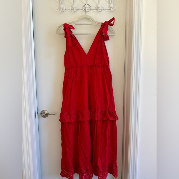 Zara Maxi Red Dress with Eyelet & Bow Details - Picture 4 of 5